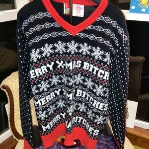 Spencer's Black and Red V-Neck Men's Christmas Sweater